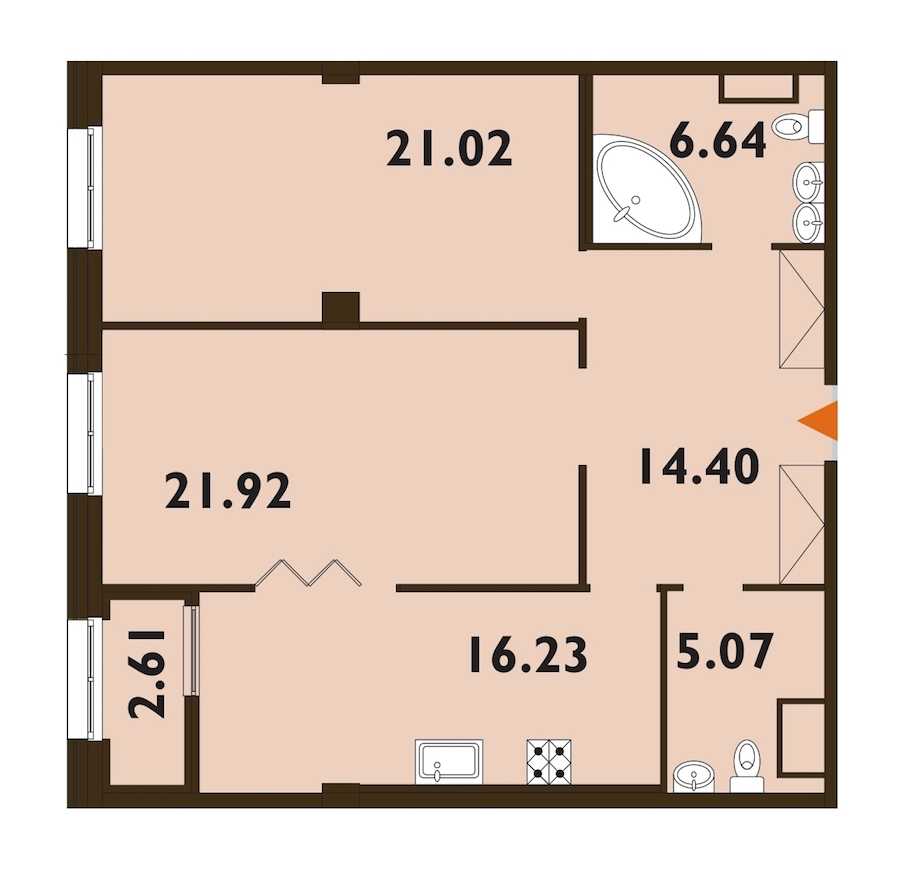 Двухкомнатная квартира в : площадь 86.59 м2 , этаж: 6 – купить в Санкт-Петербурге